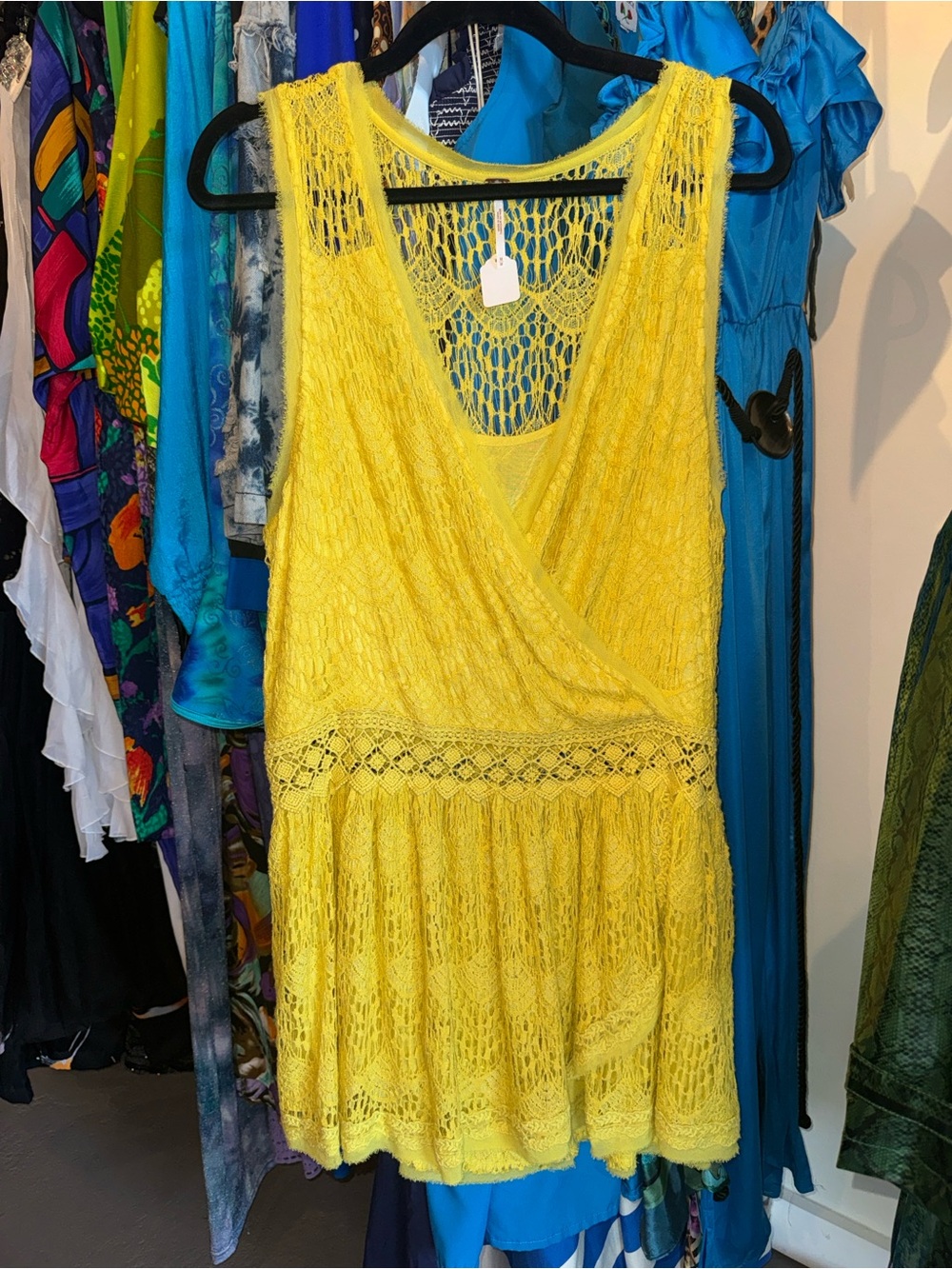 Free People Yellow Crocheted Sleeveless Dress